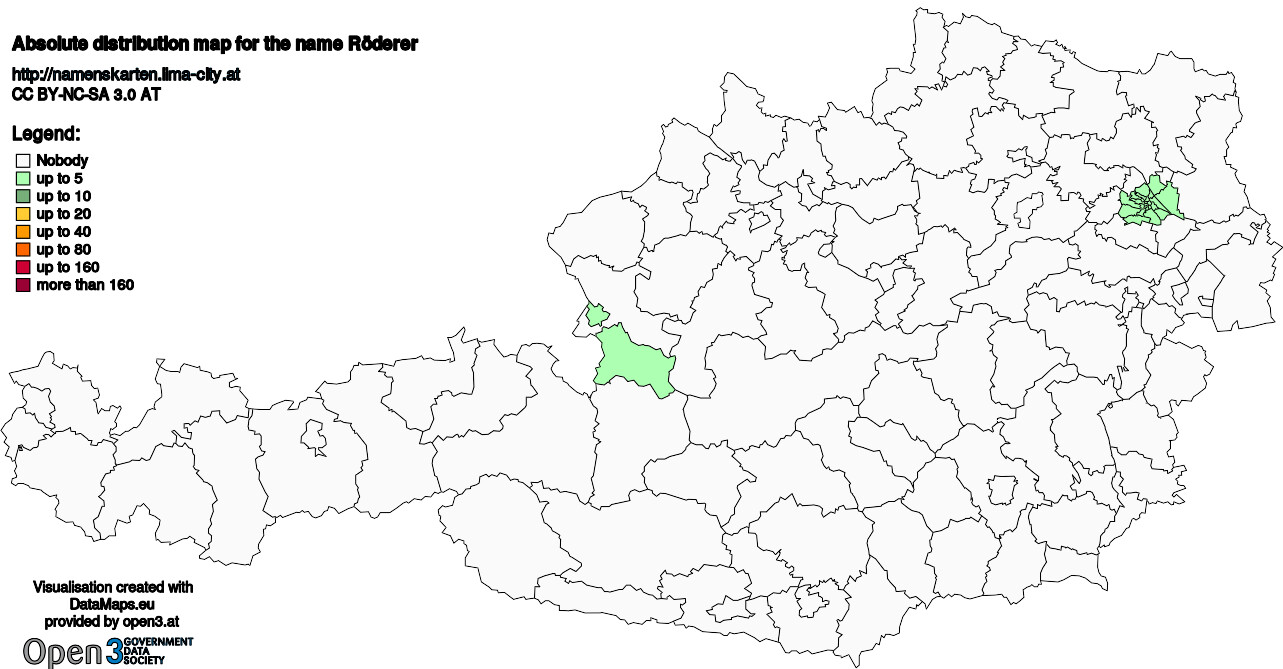 Absolute Distribution maps for surname Röderer