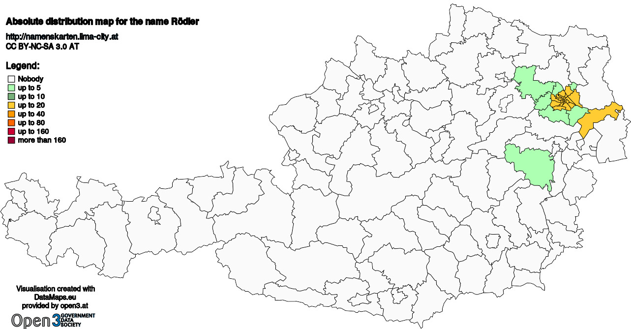 Absolute Distribution maps for surname Rödler