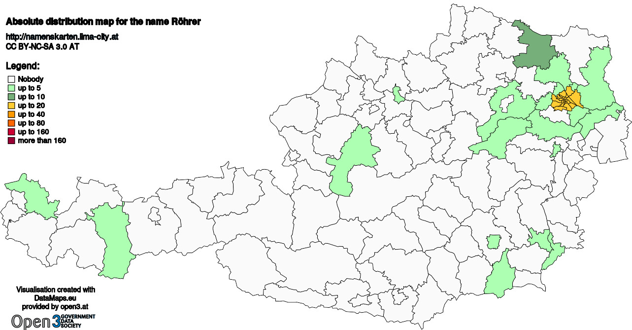 Absolute Distribution maps for surname Röhrer