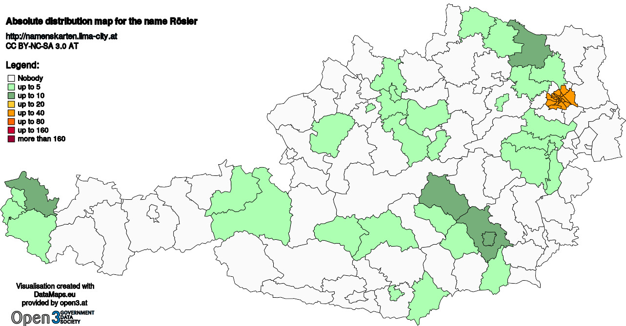 Absolute Distribution maps for surname Rösler