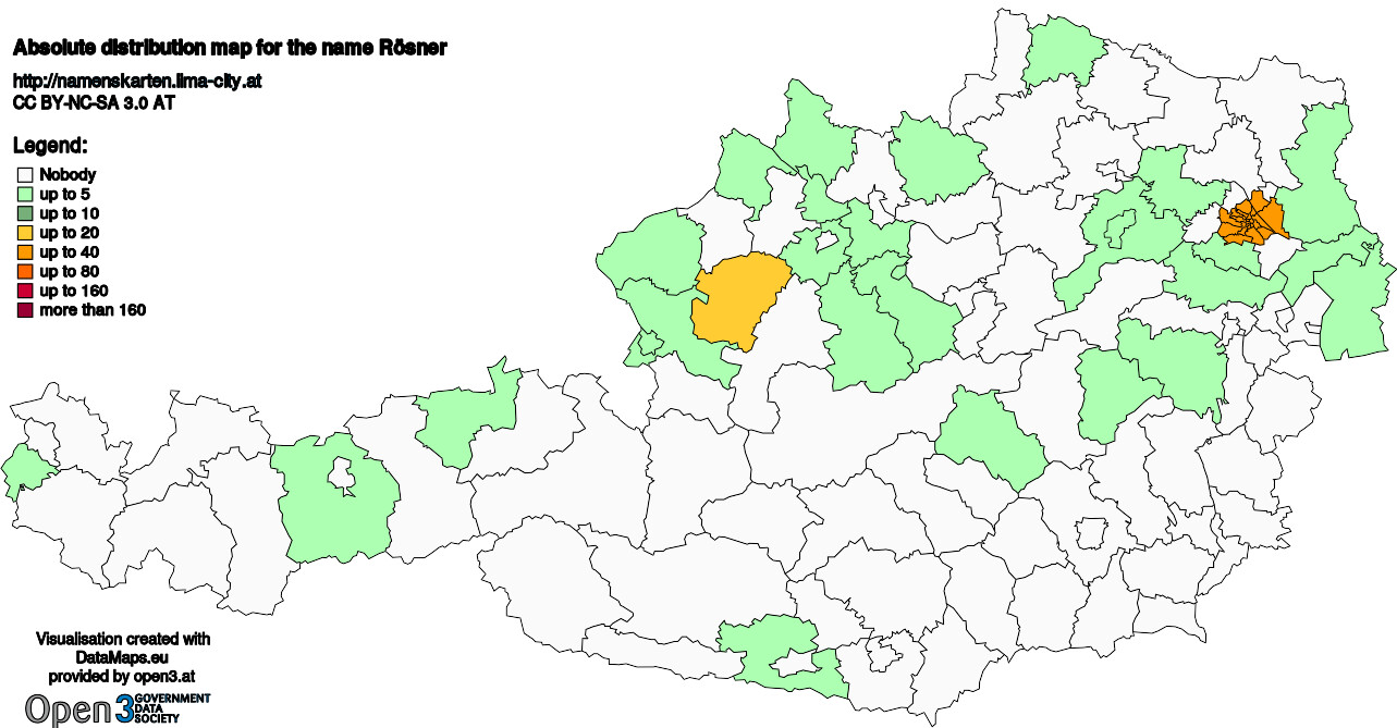 Absolute Distribution maps for surname Rösner