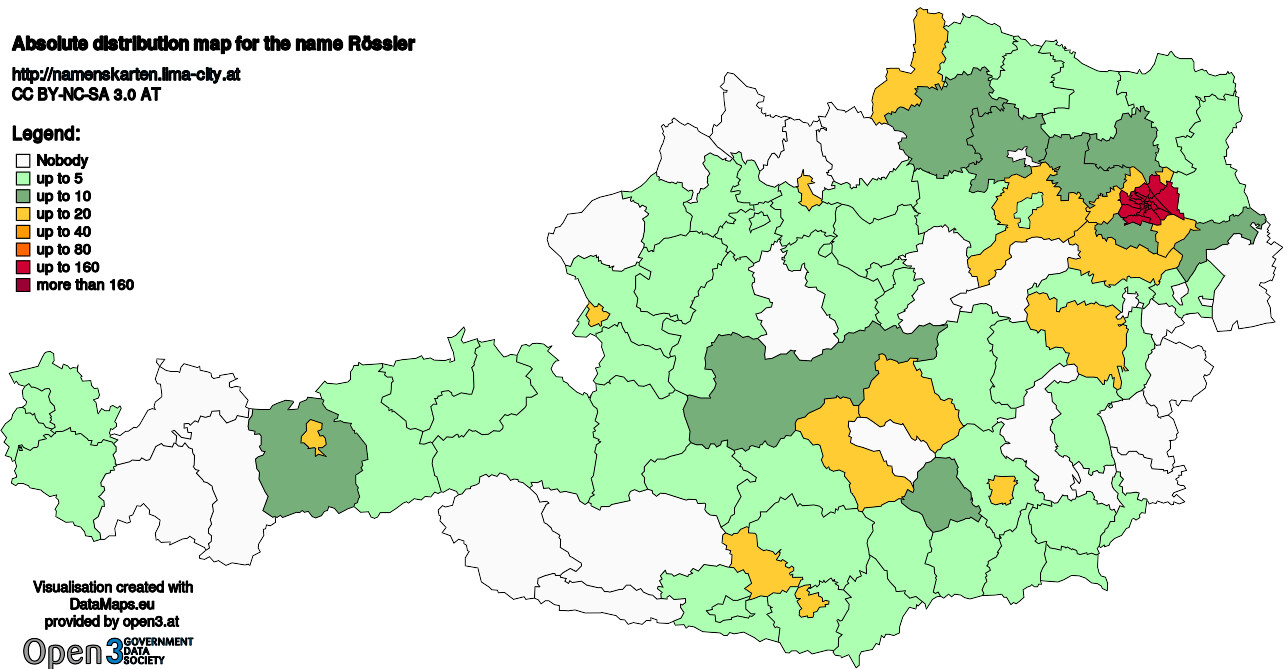 Absolute Distribution maps for surname Rössler