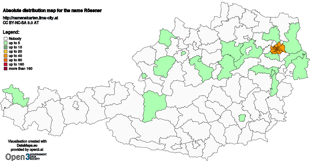 Absolute Distribution maps for surname Rössner