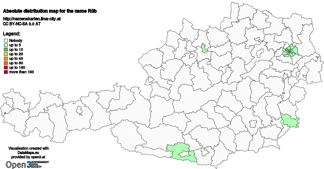 Absolute Distribution maps for surname Rüb