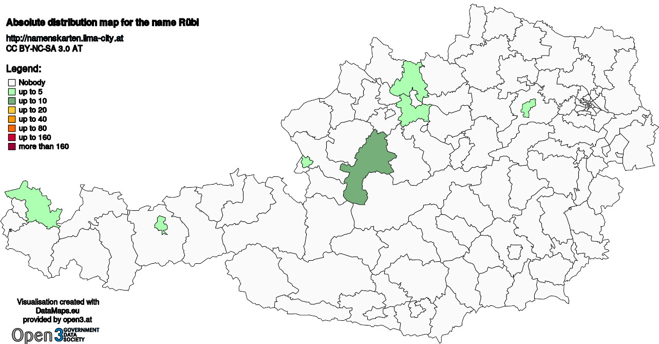 Absolute Distribution maps for surname Rübl