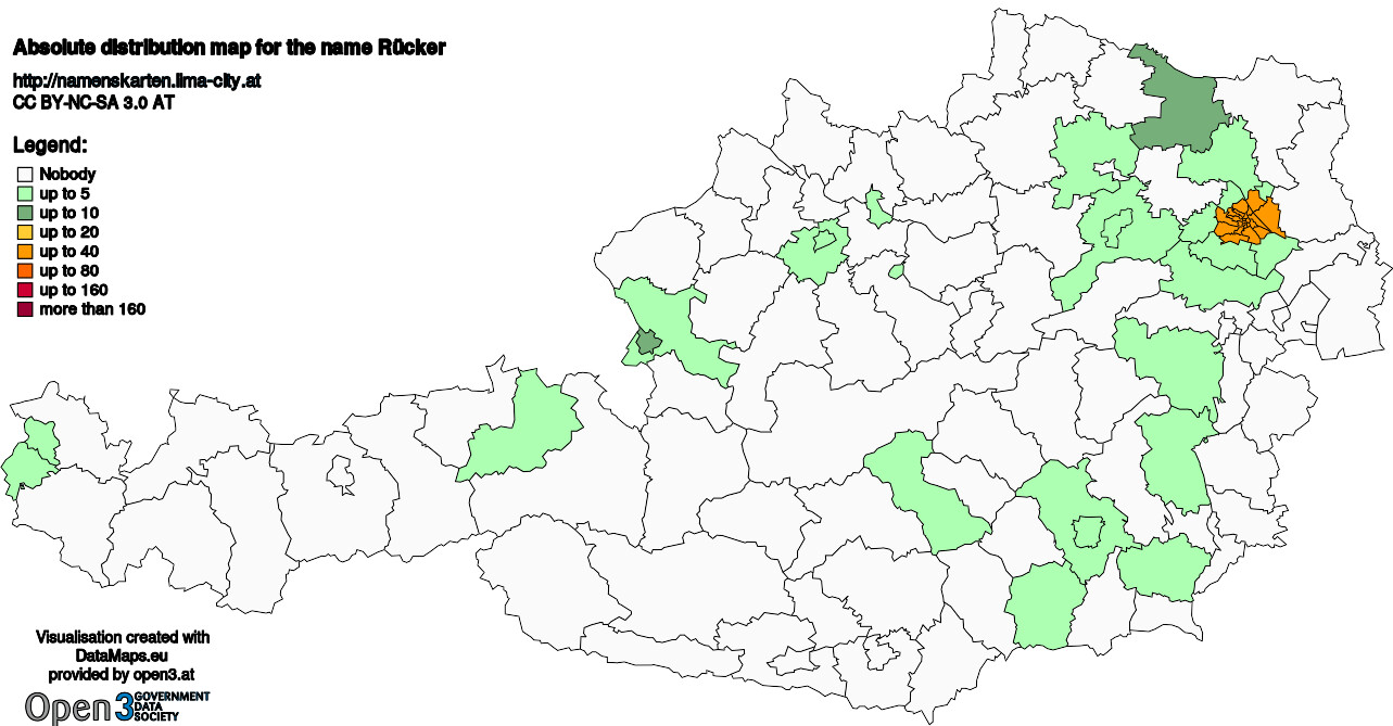 Absolute Distribution maps for surname Rücker