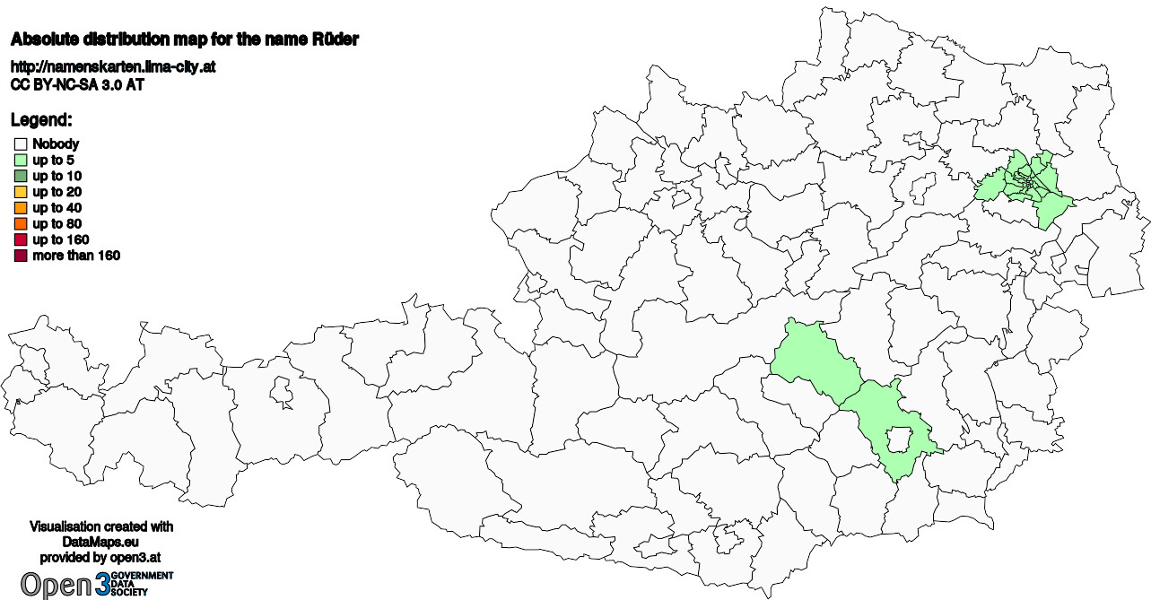 Absolute Distribution maps for surname Rüder