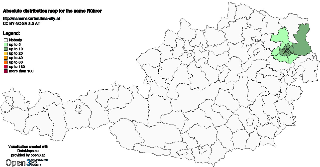 Absolute Distribution maps for surname Rührer