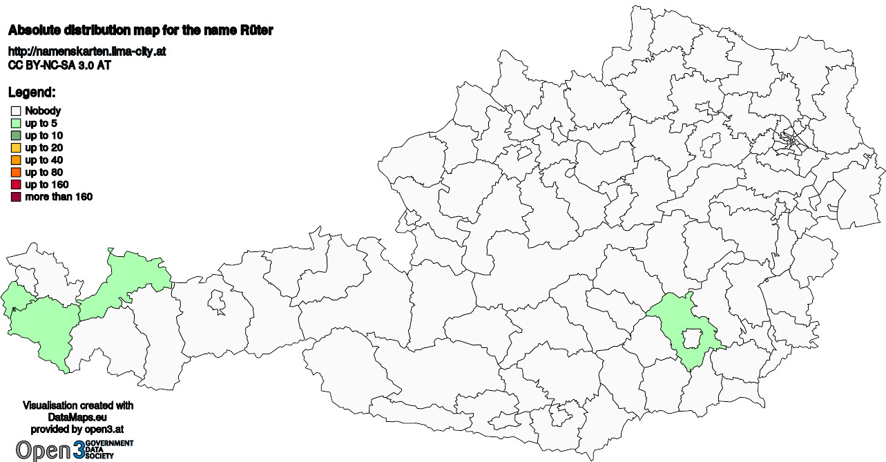 Absolute Distribution maps for surname Rüter