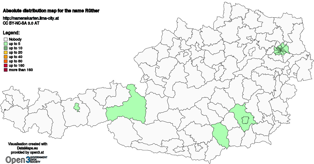 Absolute Distribution maps for surname Rüther