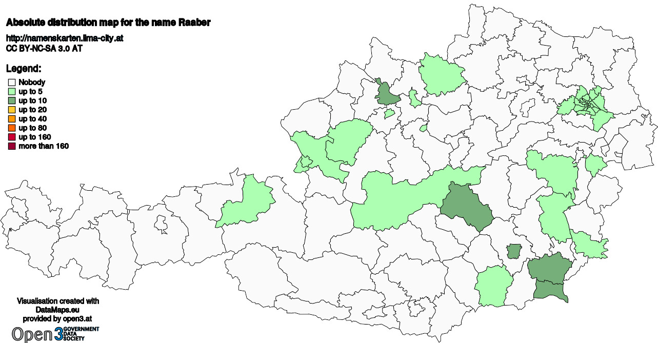 Absolute Distribution maps for surname Raaber