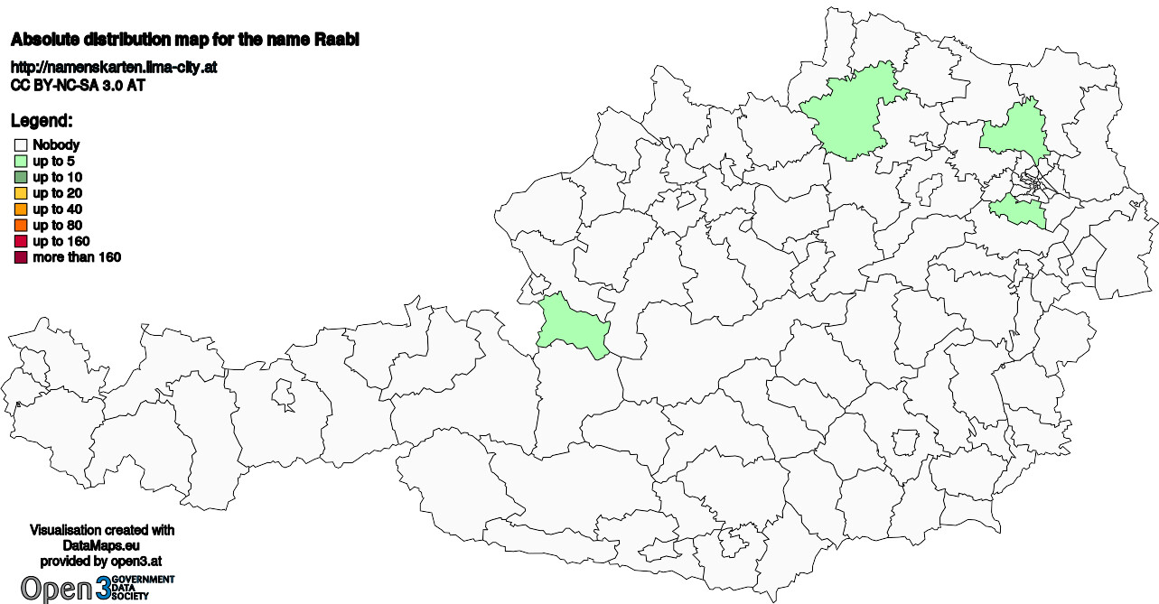 Absolute Distribution maps for surname Raabl