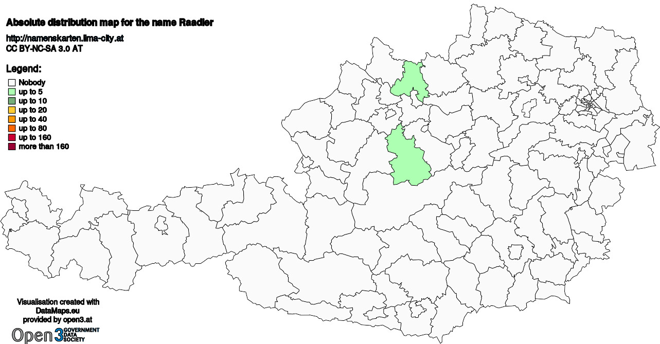 Absolute Distribution maps for surname Raadler