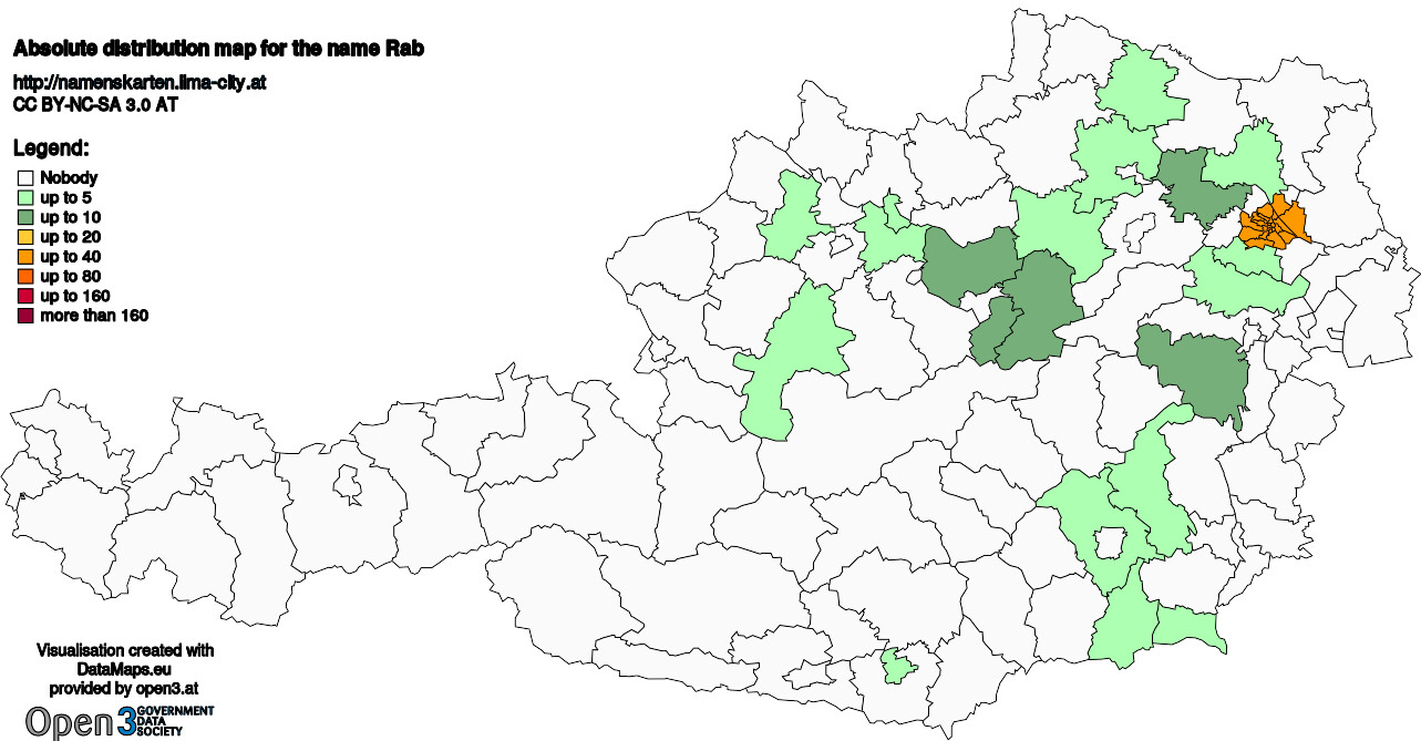 Absolute Distribution maps for surname Rab