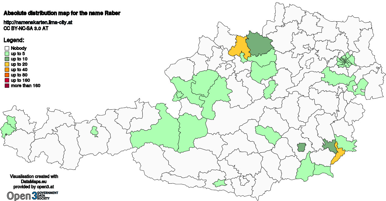 Absolute Distribution maps for surname Raber