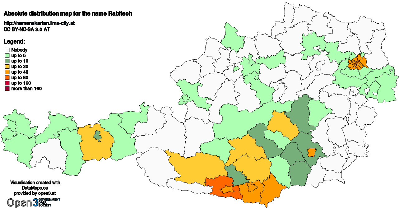 Absolute Distribution maps for surname Rabitsch