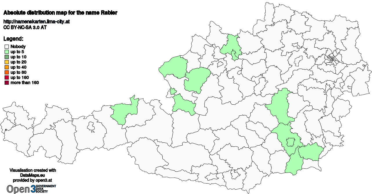 Absolute Distribution maps for surname Rabler