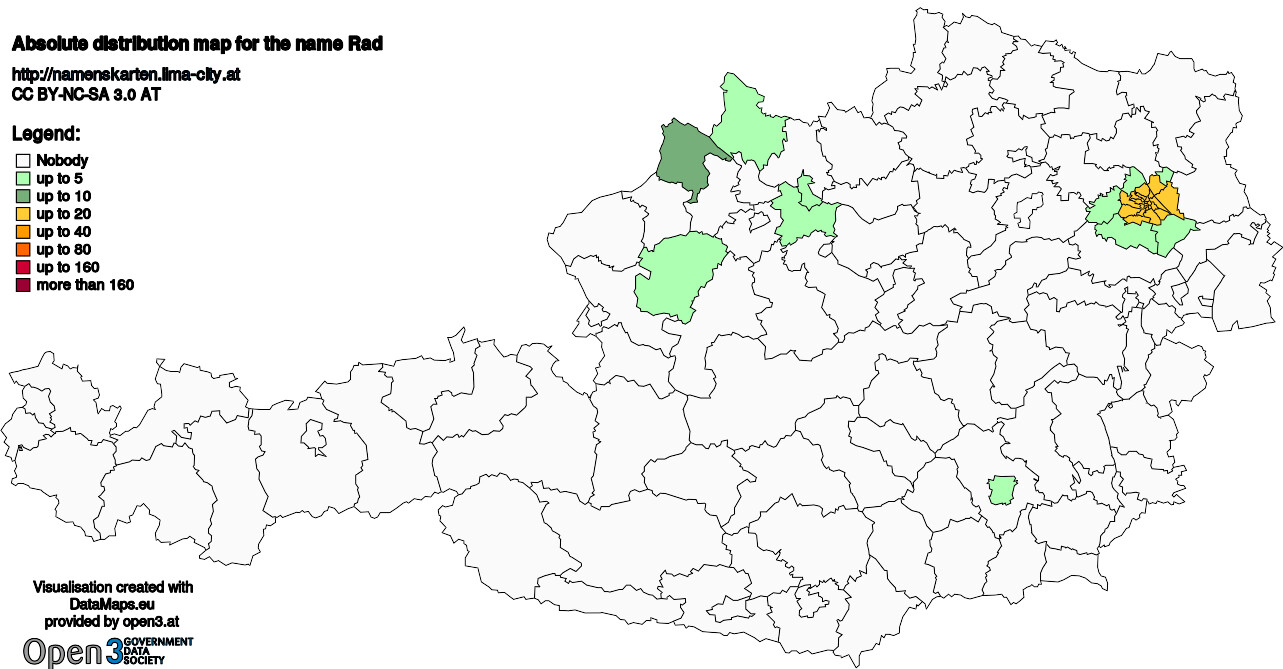 Absolute Distribution maps for surname Rad