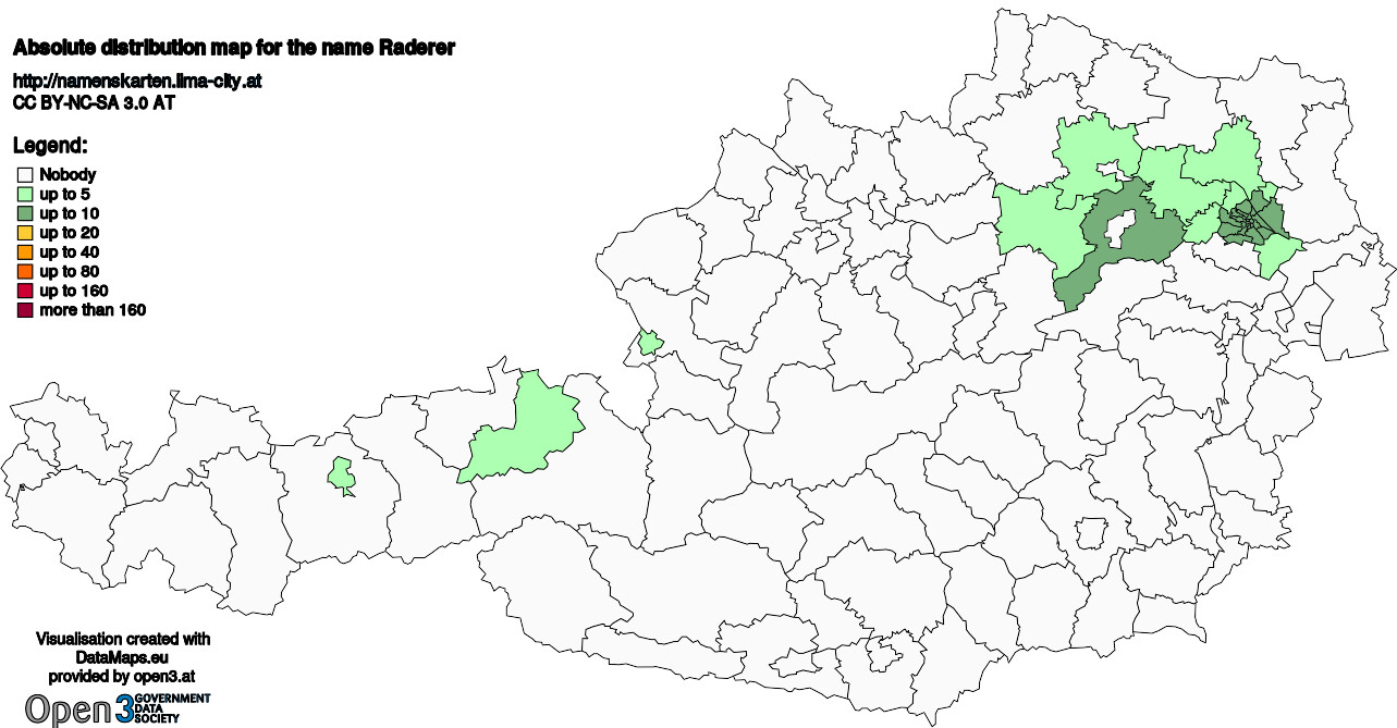 Absolute Distribution maps for surname Raderer