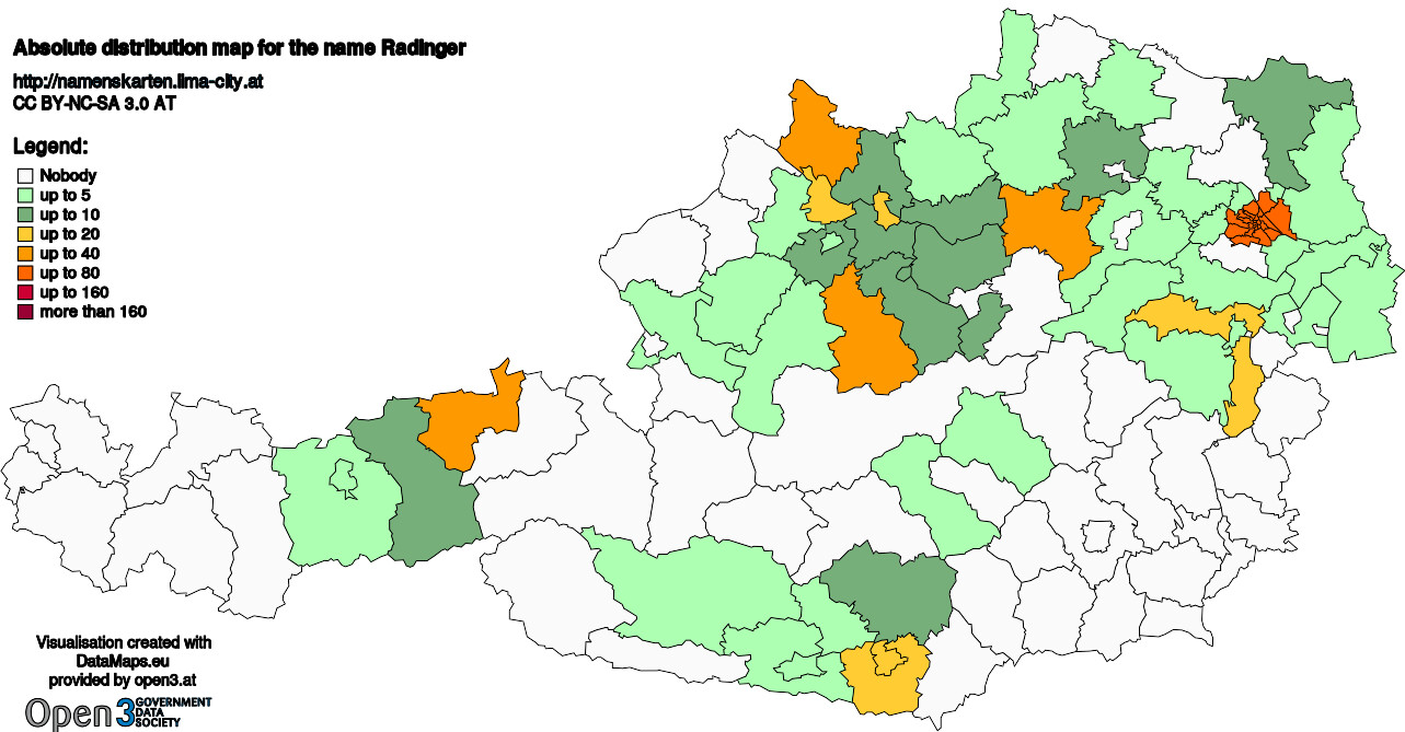 Absolute Distribution maps for surname Radinger