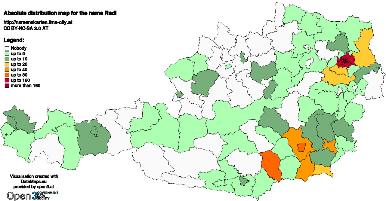 Absolute Distribution maps for surname Radl