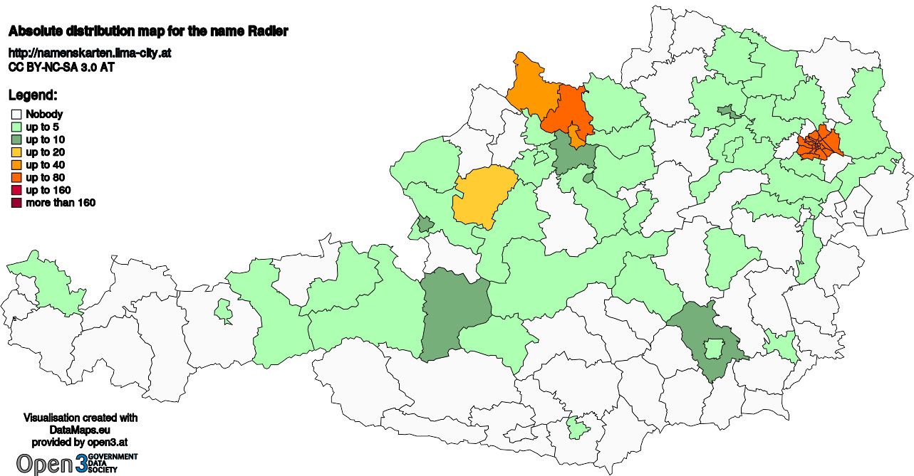 Absolute Distribution maps for surname Radler