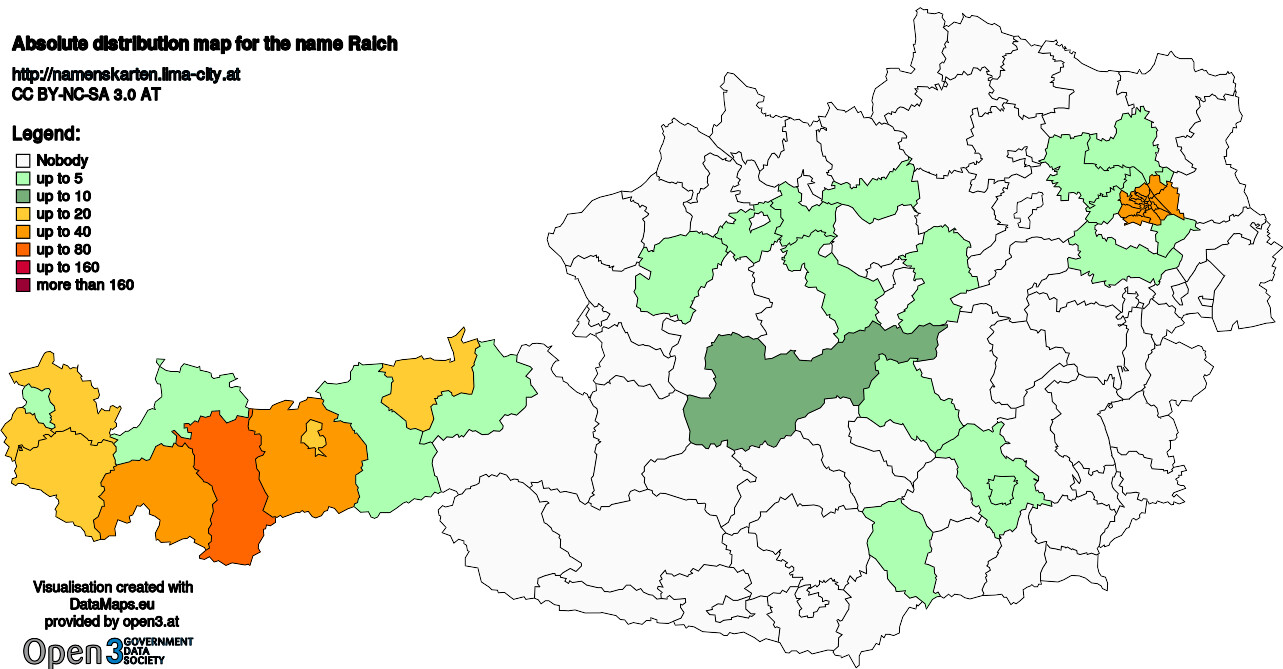 Absolute Distribution maps for surname Raich