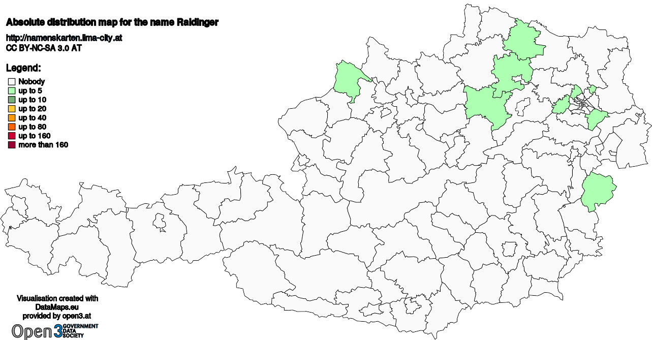 Absolute Distribution maps for surname Raidinger