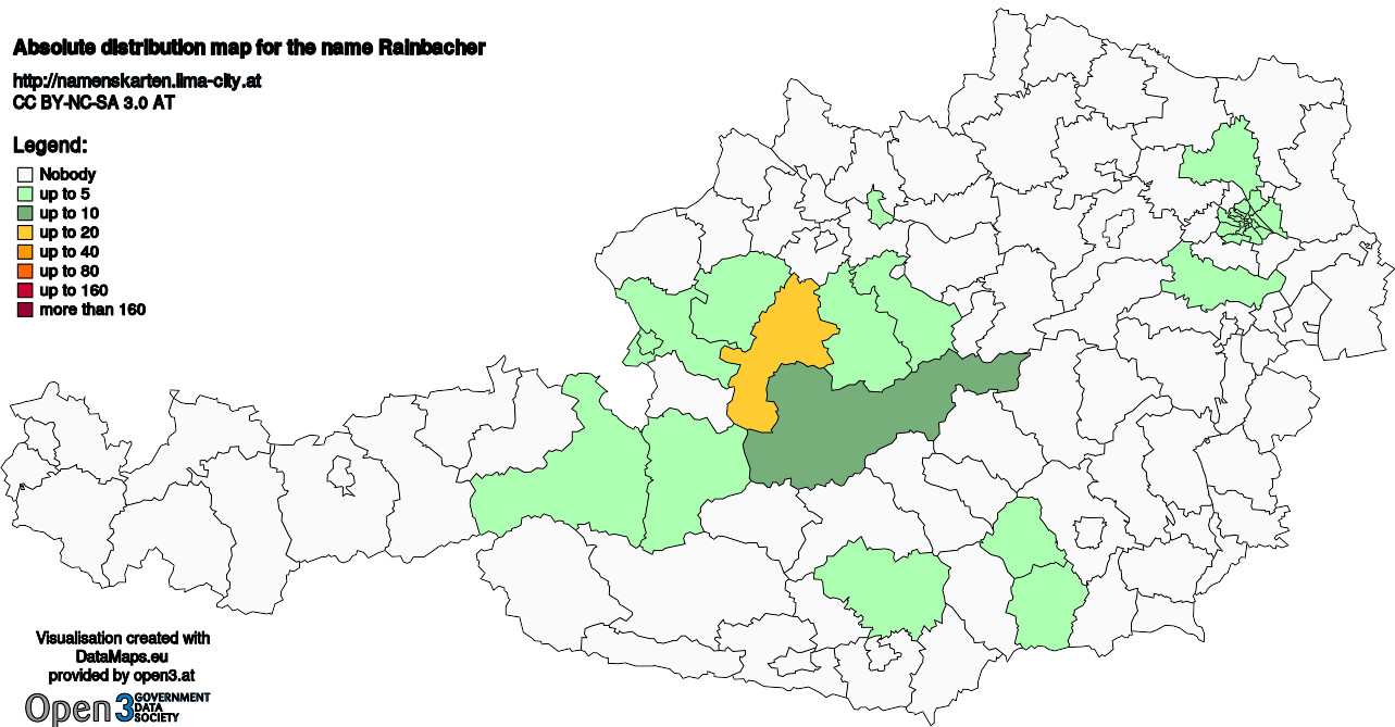 Absolute Distribution maps for surname Rainbacher