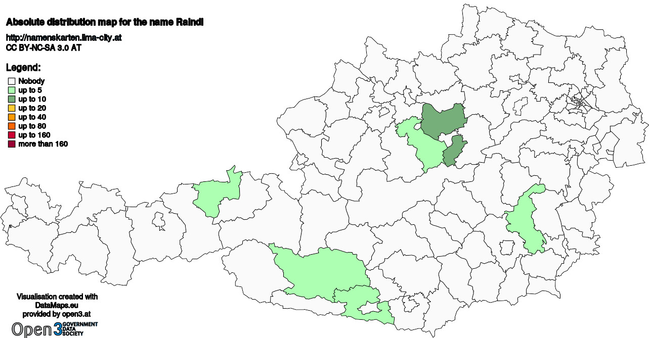 Absolute Distribution maps for surname Raindl