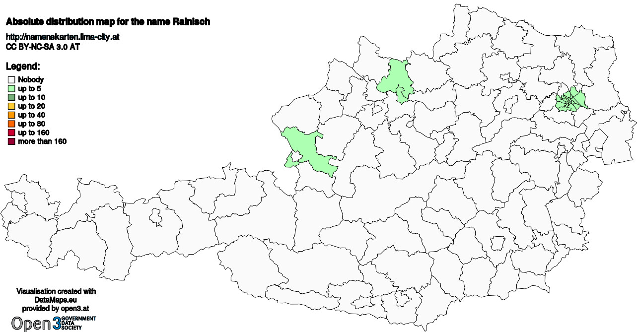 Absolute Distribution maps for surname Rainisch