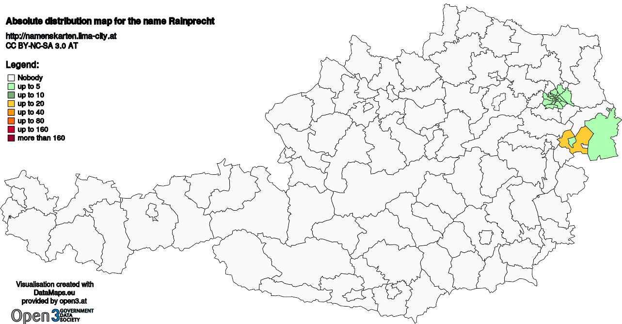 Absolute Distribution maps for surname Rainprecht