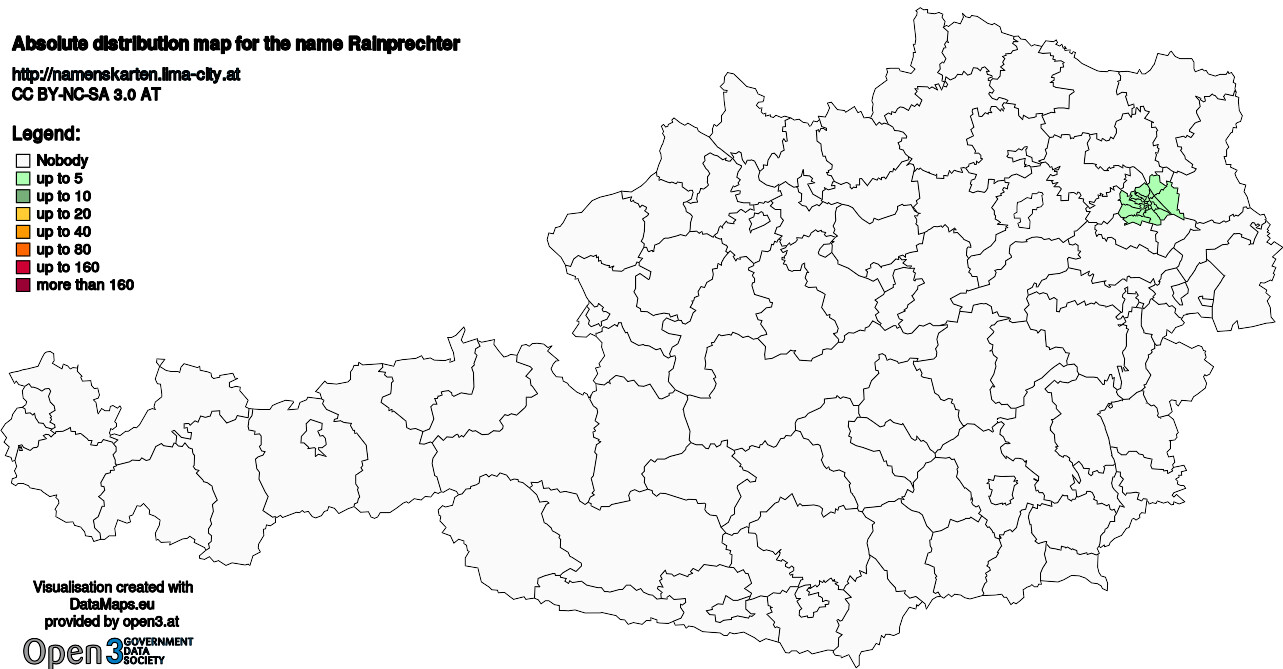 Absolute Distribution maps for surname Rainprechter