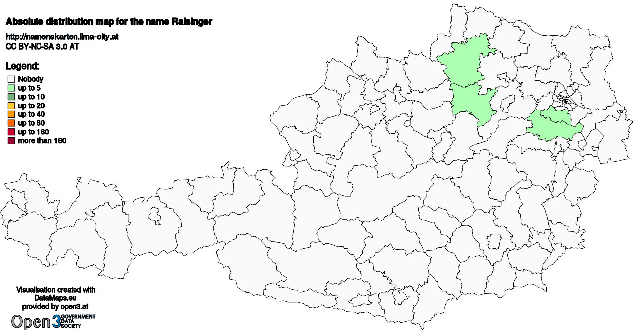 Absolute Distribution maps for surname Raisinger