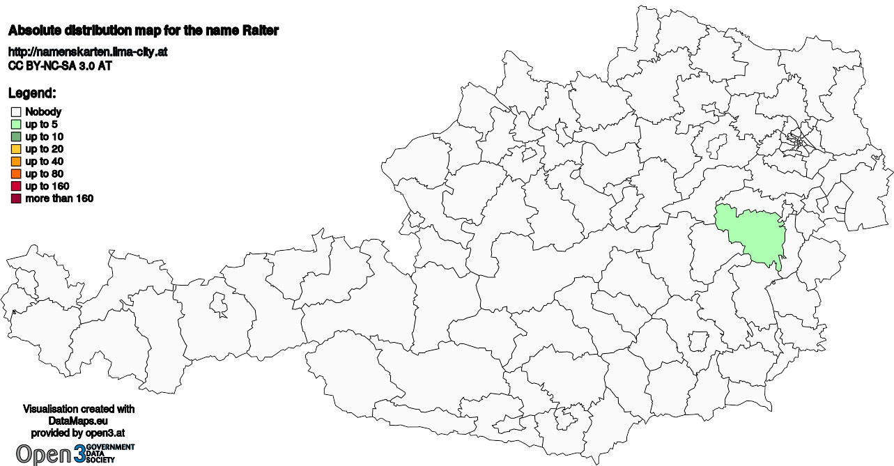 Absolute Distribution maps for surname Raiter