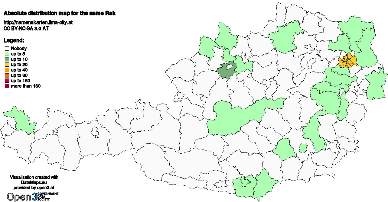 Absolute Distribution maps for surname Rak