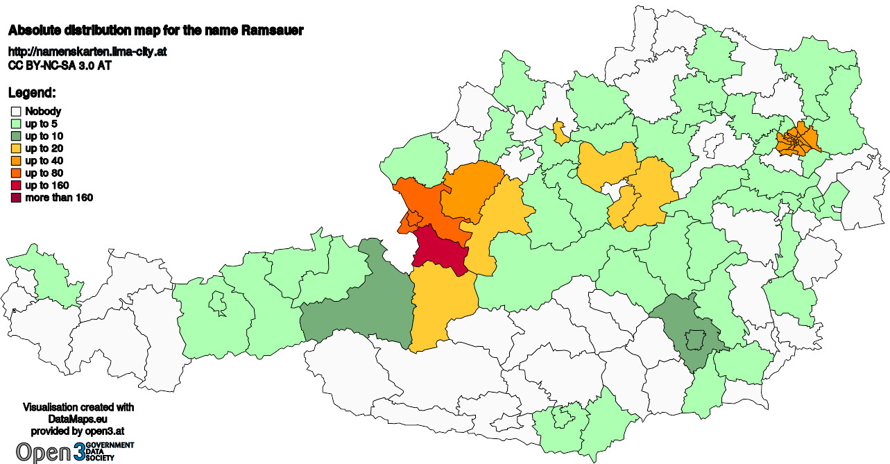 Absolute Distribution maps for surname Ramsauer