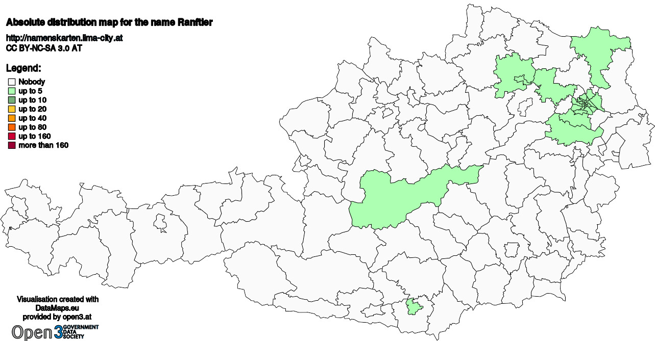 Absolute Distribution maps for surname Ranftler