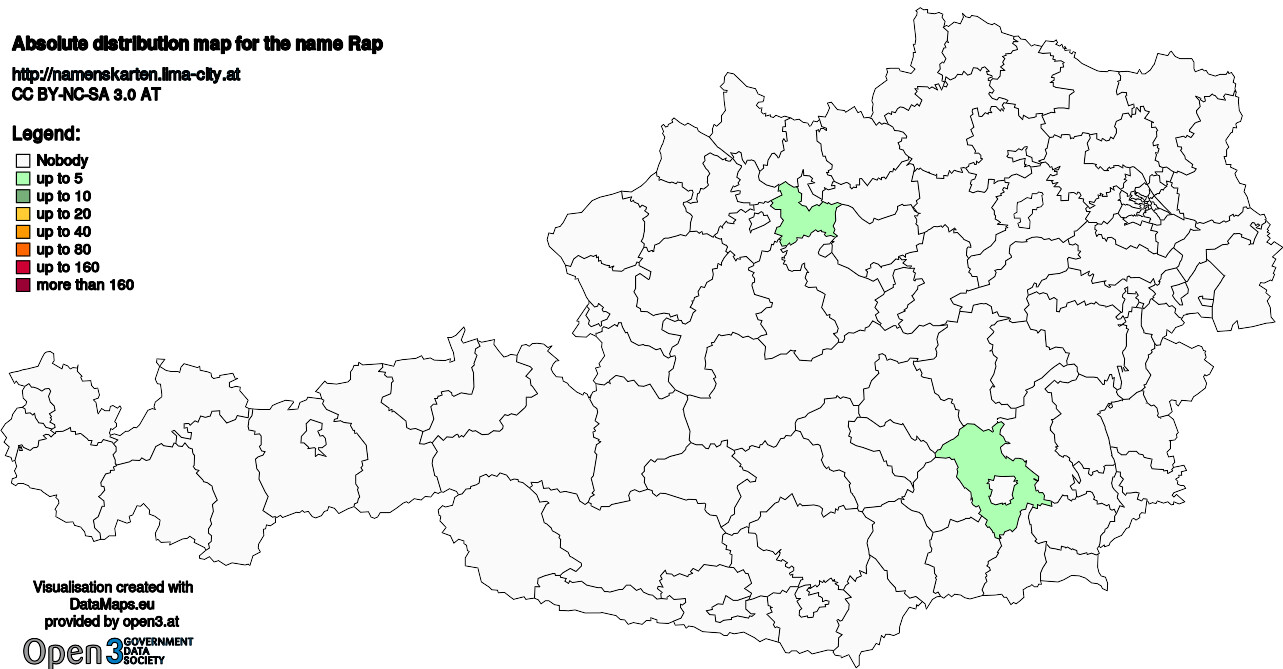 Absolute Distribution maps for surname Rap