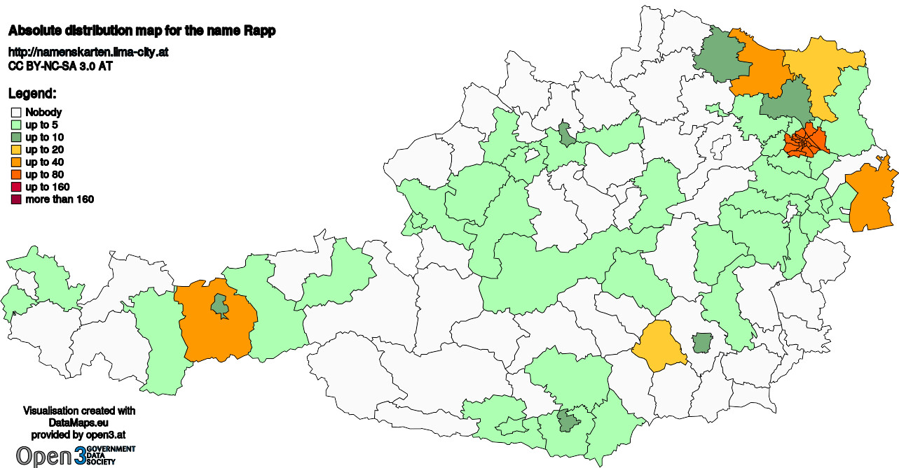 Absolute Distribution maps for surname Rapp