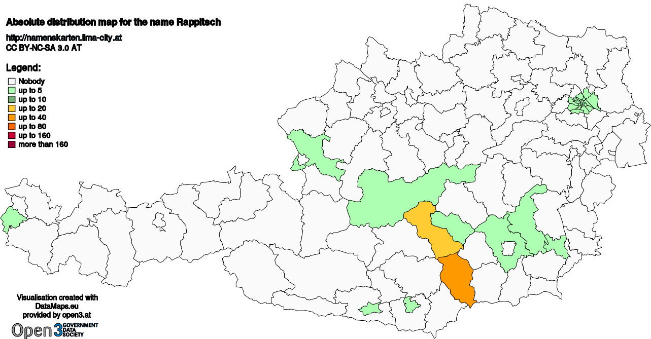 Absolute Distribution maps for surname Rappitsch