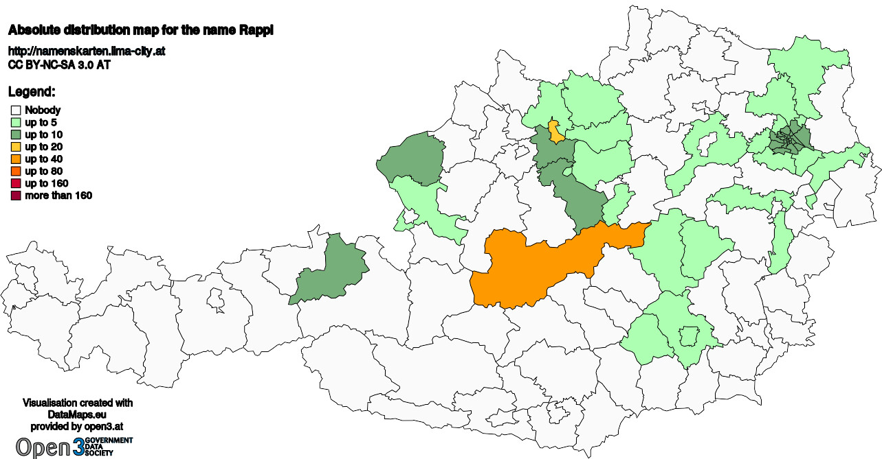 Absolute Distribution maps for surname Rappl