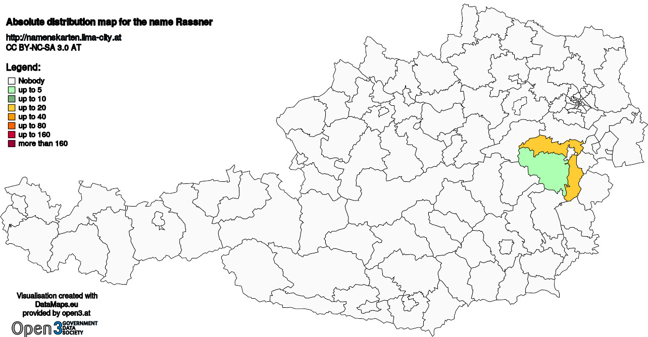 Absolute Distribution maps for surname Rassner