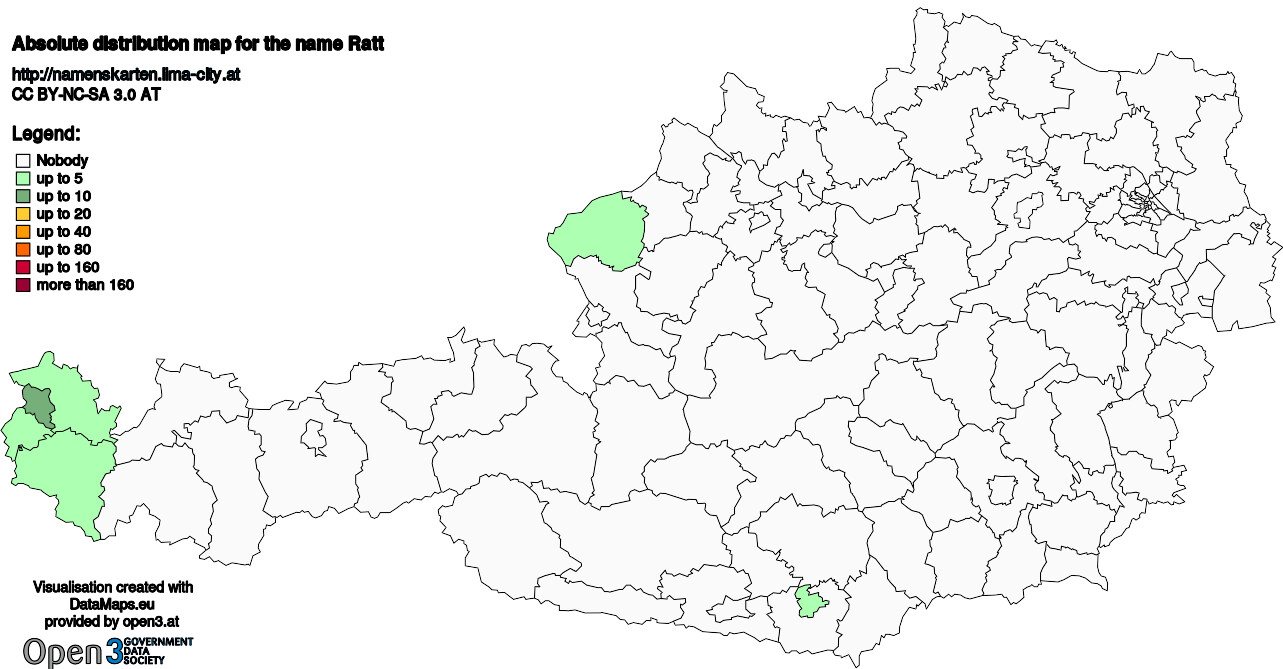 Absolute Distribution maps for surname Ratt