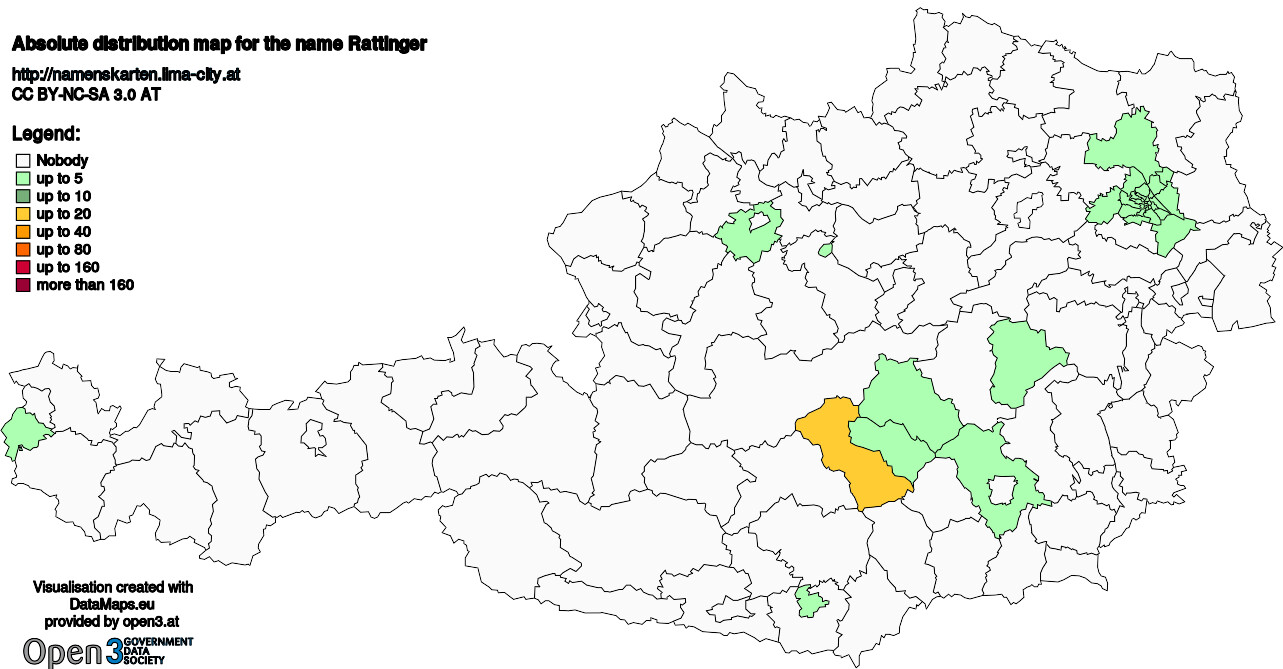 Absolute Distribution maps for surname Rattinger