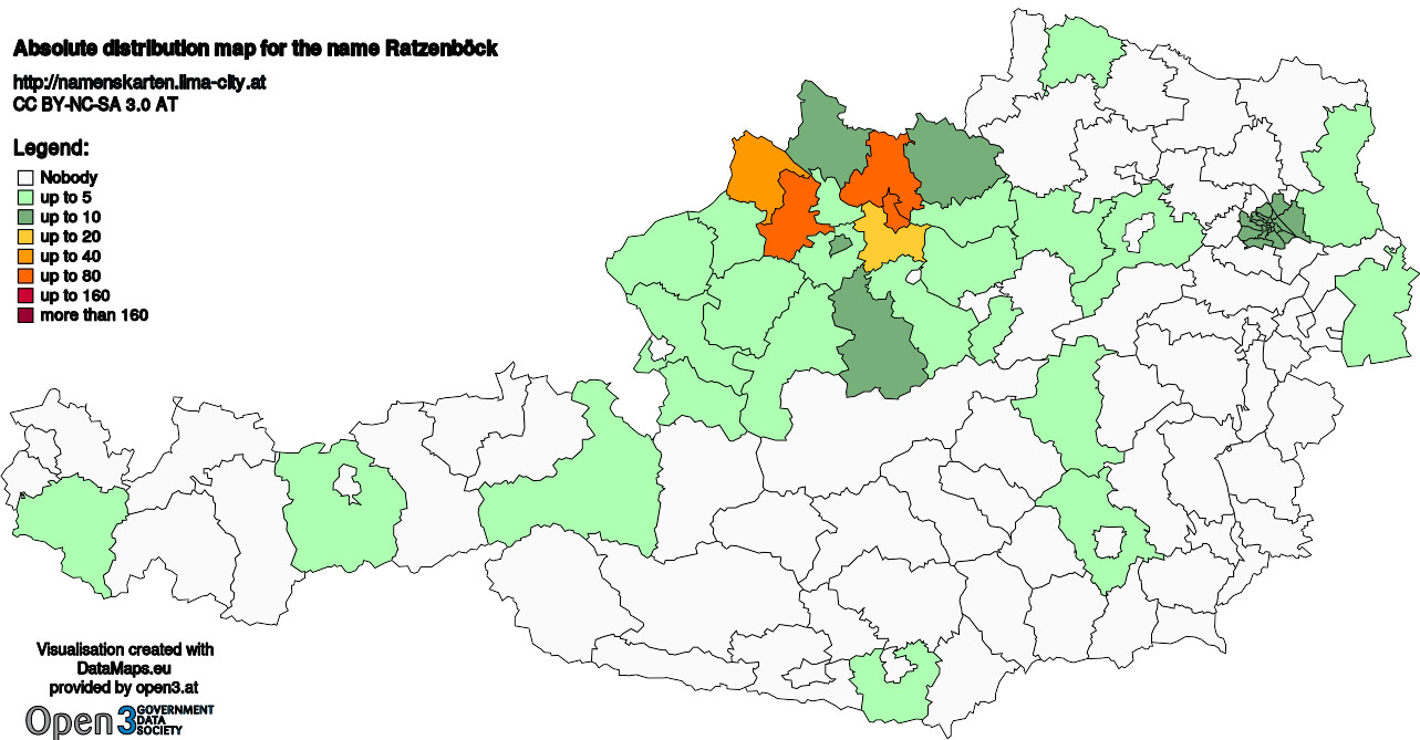 Absolute Distribution maps for surname Ratzenböck