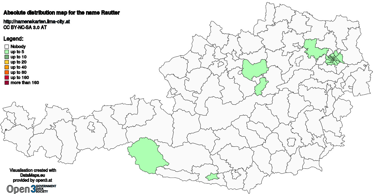 Absolute Distribution maps for surname Rautter