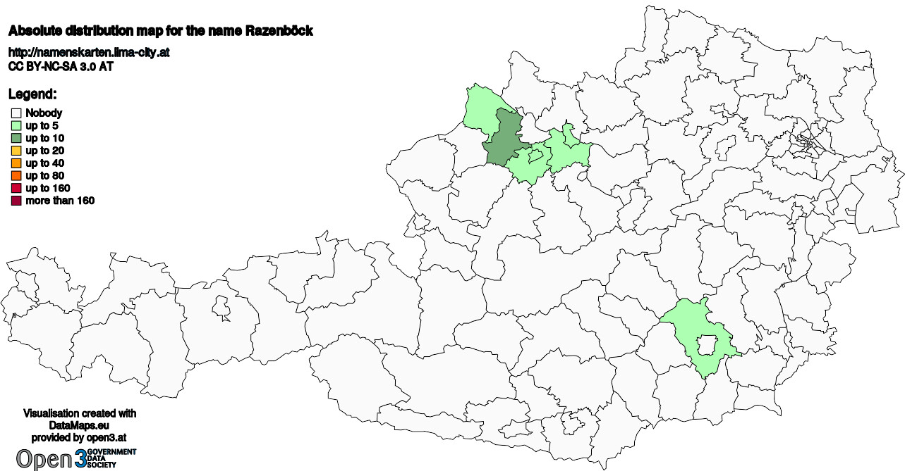 Absolute Distribution maps for surname Razenböck