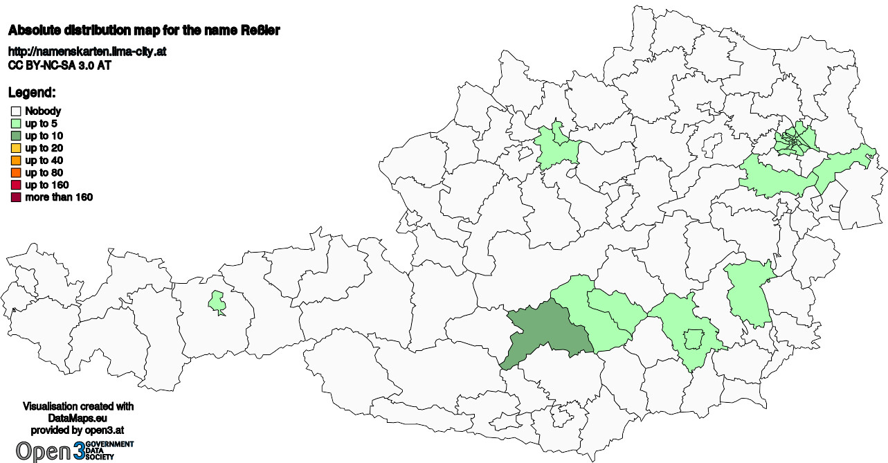 Absolute Distribution maps for surname Reßler