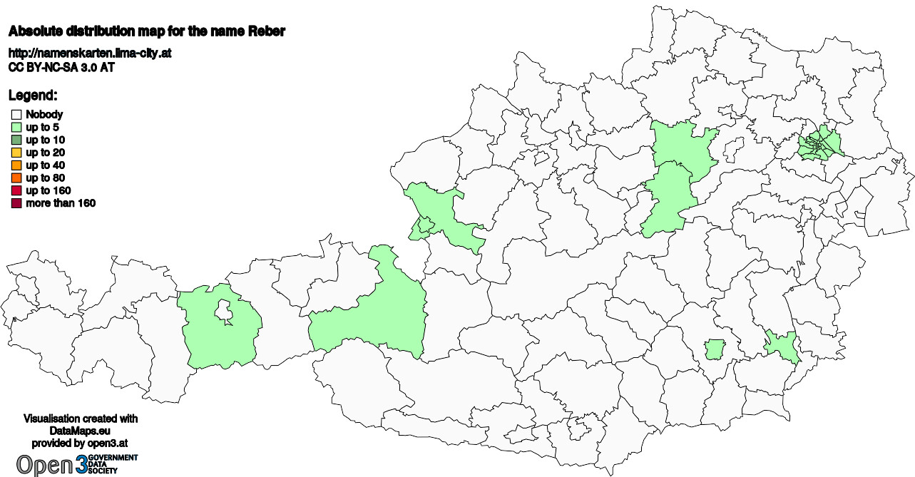 Absolute Distribution maps for surname Reber